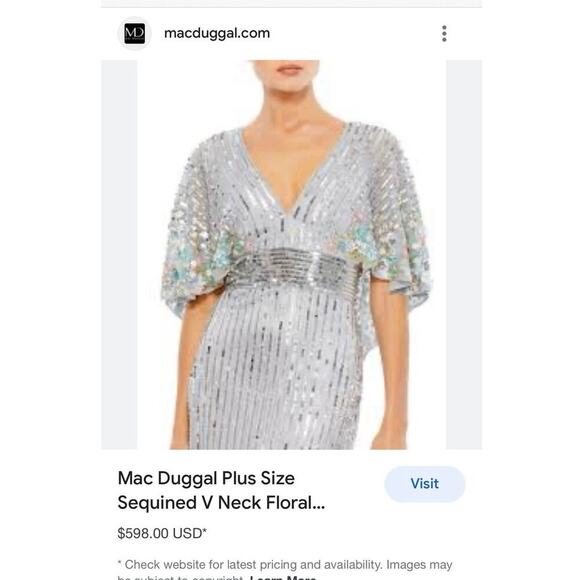 Mac Duggal 5221 Sequins Floral Embellished Cape Sleeves Platinum Gown 12 NWT - Picture 5 of 11